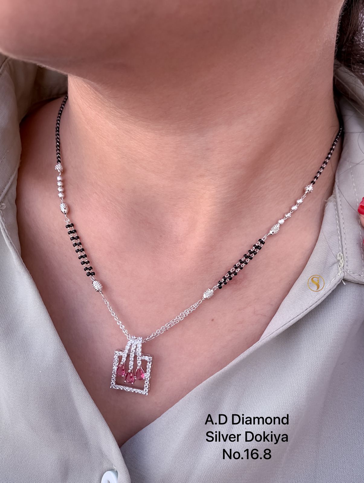 AD Diamond Fancy Rose Gold And Silver Dokiya Mangalsutra 7 Wholesale shop In Surat
